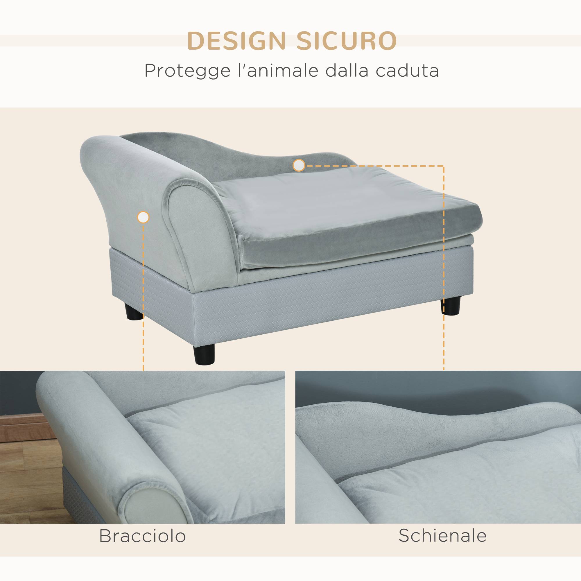 Canapé pour chien avec rangement et coussin, bois et polyester,76x45x43cm,gris clair - Image 8