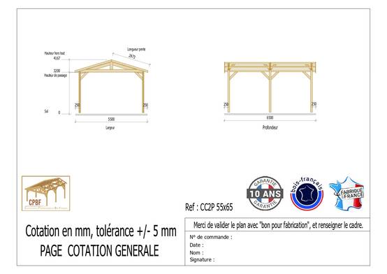 Carport bois 2 pentes 550cmx650cm bois DOUGLAS Français label PEFC (Charpente - Auvent - Abri Camping-car) 36 m². Garantie 10 ans - Image 3