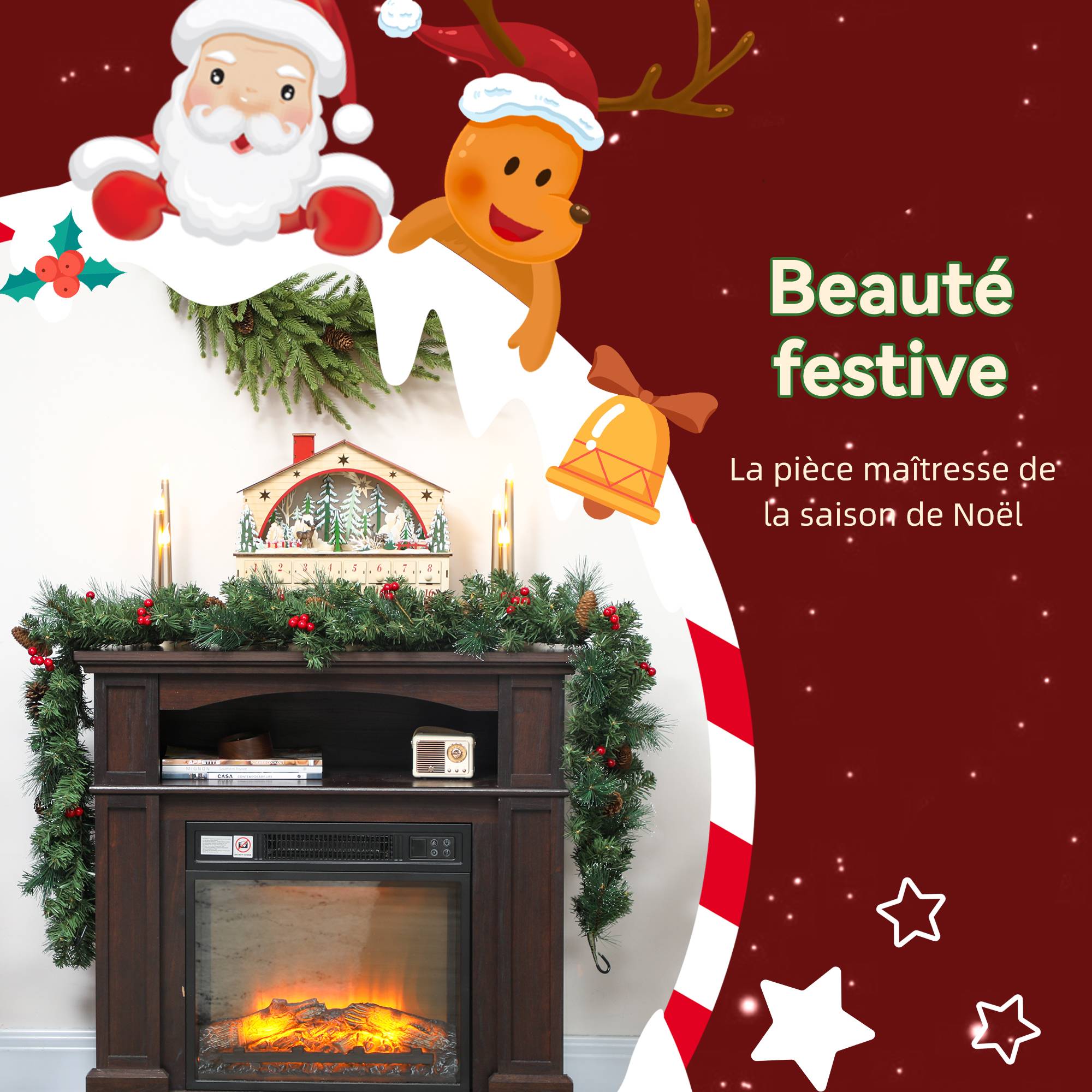Guirlande de Noël artificielle 180 cm, décoration de Noël, 162 branches denses, pommes de pin, grappes de baies, vert - Image 6
