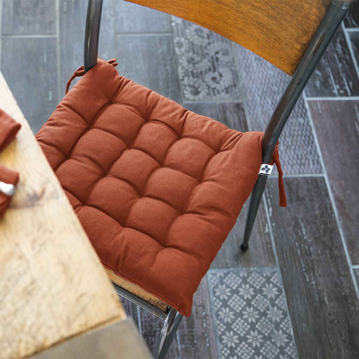 ALTOBUY - Coussin de Chaise Matelassé 38x38cm Coton Coloris Terracotta - SOPHIE - Image 2