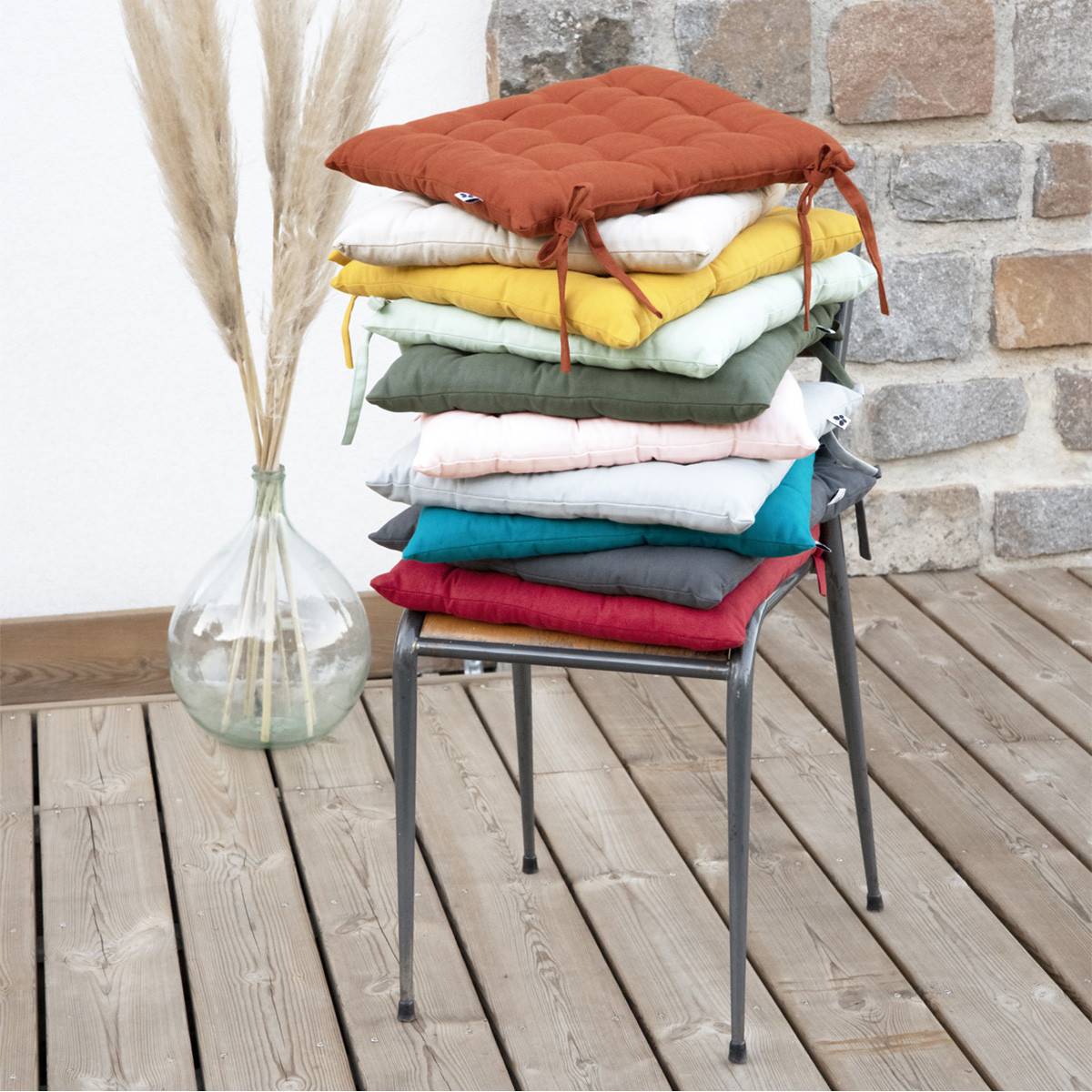ALTOBUY - Coussin de Chaise Matelassé 38x38cm Coton Coloris Terracotta - SOPHIE - Image 3