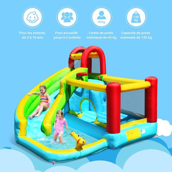 Structure Gonflable 6 en 1 avec Toboggan Charge 135kg pour 3 Enfants 3-10 Ans(sans souffleur) - Image 2