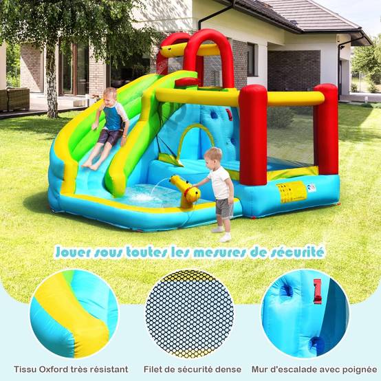 Structure Gonflable 6 en 1 avec Toboggan Charge 135kg pour 3 Enfants 3-10 Ans(sans souffleur) - Image 3