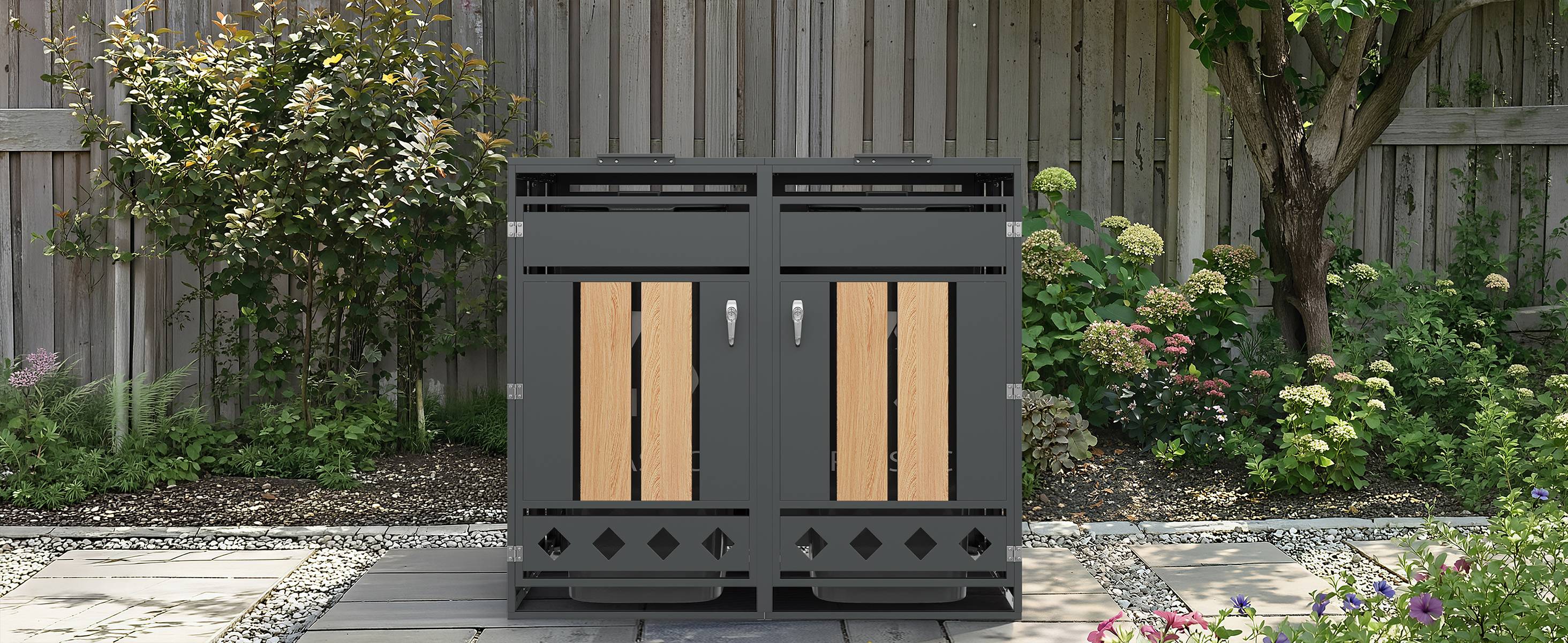 Mülltonnenbox métal et bois gris, 132 x 80 x 124.5 cm - PANGIVO - Image 6