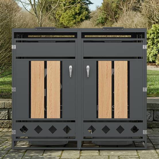 Mülltonnenbox métal et bois gris, 132 x 80 x 124.5 cm - PANGIVO - Image 7