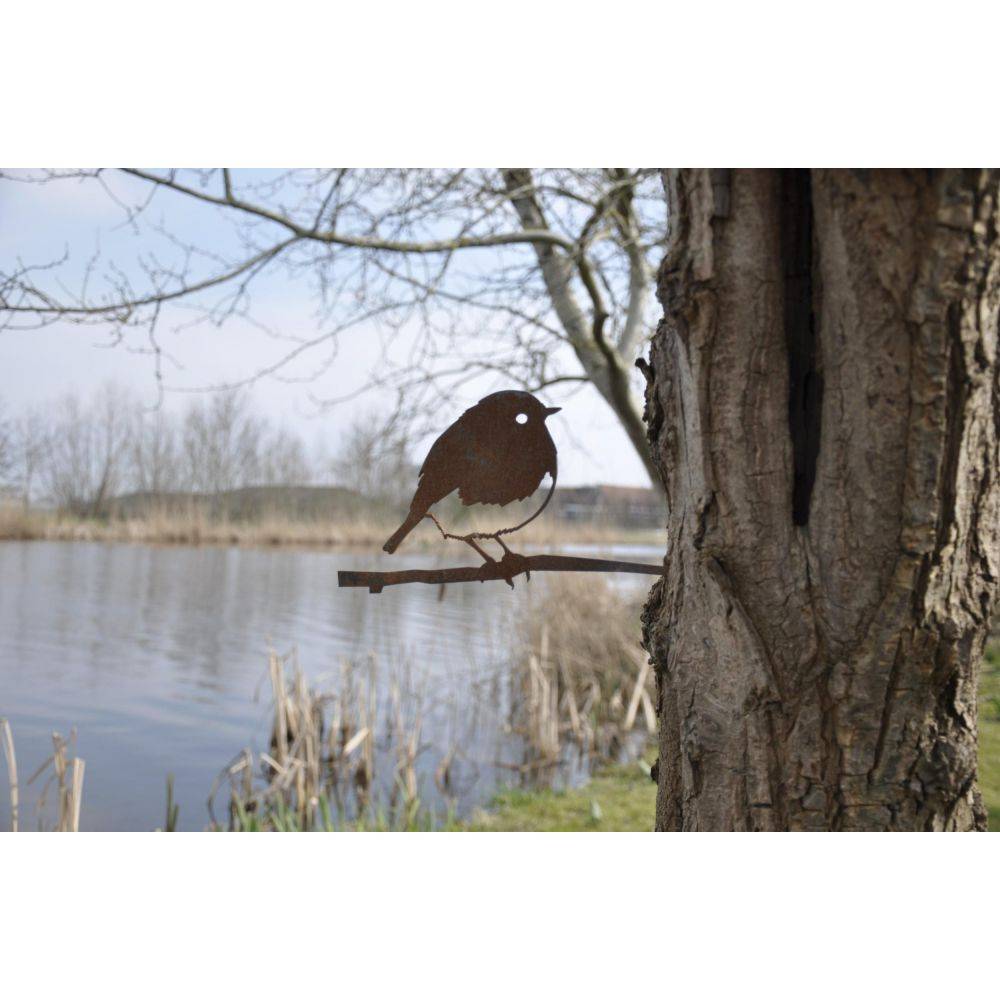 Metalbird - Oiseau à planter rouge gorge en acier corten Hauteur 14cm - Image 4