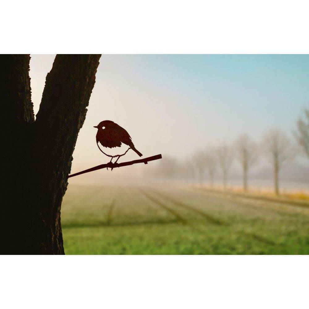Metalbird - Oiseau à planter rouge gorge en acier corten Hauteur 14cm - Image 2