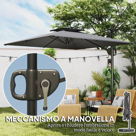 Parasol déporté métal polyester de terrasse base lestable eau incluse 247x247 cm gris foncé - ComfortXL Outdoor Living - Image 9