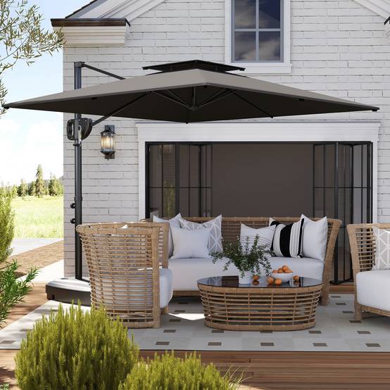 Parasol déporté métal polyester de terrasse base lestable eau incluse 247x247 cm gris foncé - ComfortXL Outdoor Living - Image 3