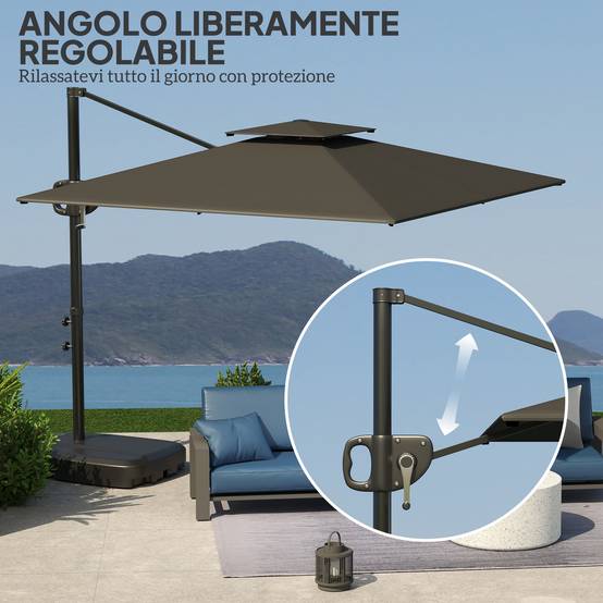 Parasol déporté métal polyester de terrasse base lestable eau incluse 247x247 cm gris foncé - ComfortXL Outdoor Living - Image 7