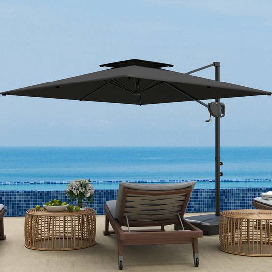 Parasol déporté métal polyester de terrasse base lestable eau incluse 247x247 cm gris foncé - ComfortXL Outdoor Living - Image 4