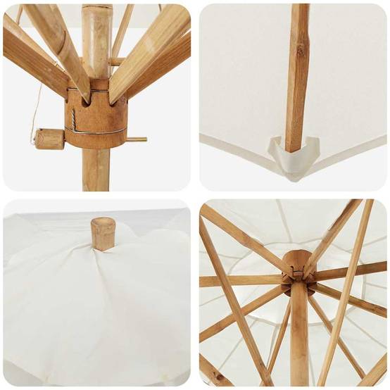 Parasol de jardin | Parasol d'extérieur Blanc crème Ø 270 x 260 cm Bambou Maison Chic - Image 5