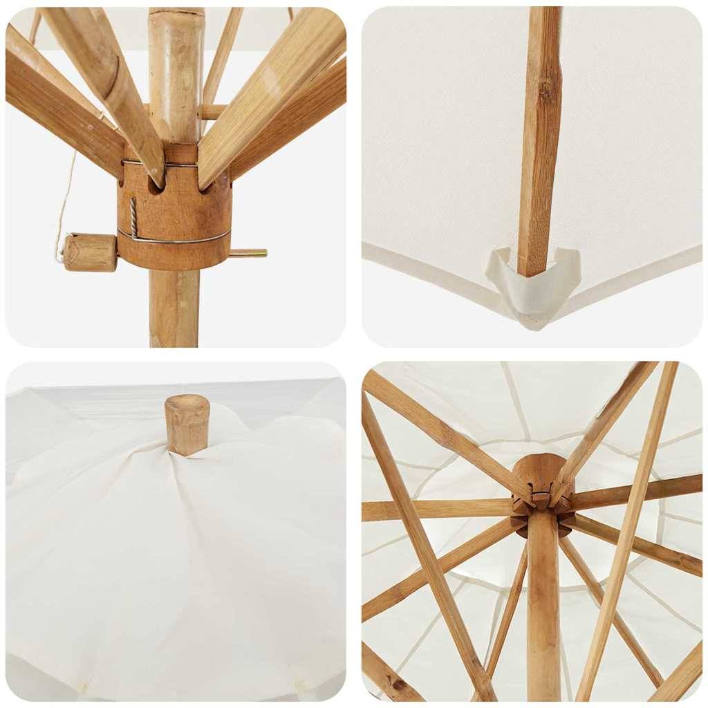 Parasol de jardin | Parasol d'extérieur Blanc crème Ø 270 x 260 cm Bambou Maison Chic - Image 5
