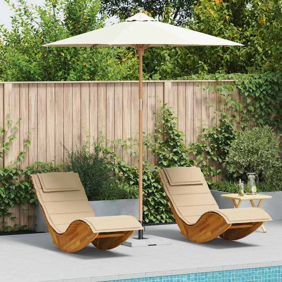 Parasol de jardin | Parasol d'extérieur Blanc crème Ø 270 x 260 cm Bambou Maison Chic - Image 2