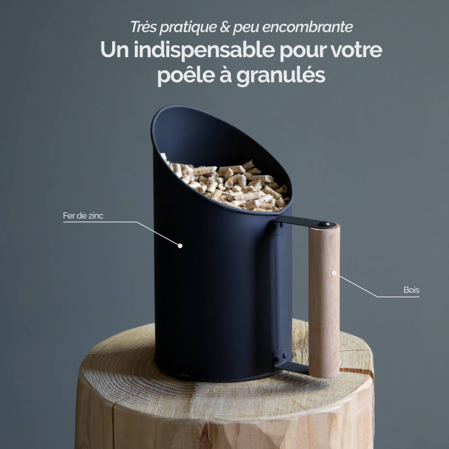 Linxor - Pelle à granulés, pellets en fer de zinc et poignée en bois - 1.5L - Noir - Linxor - Image 3