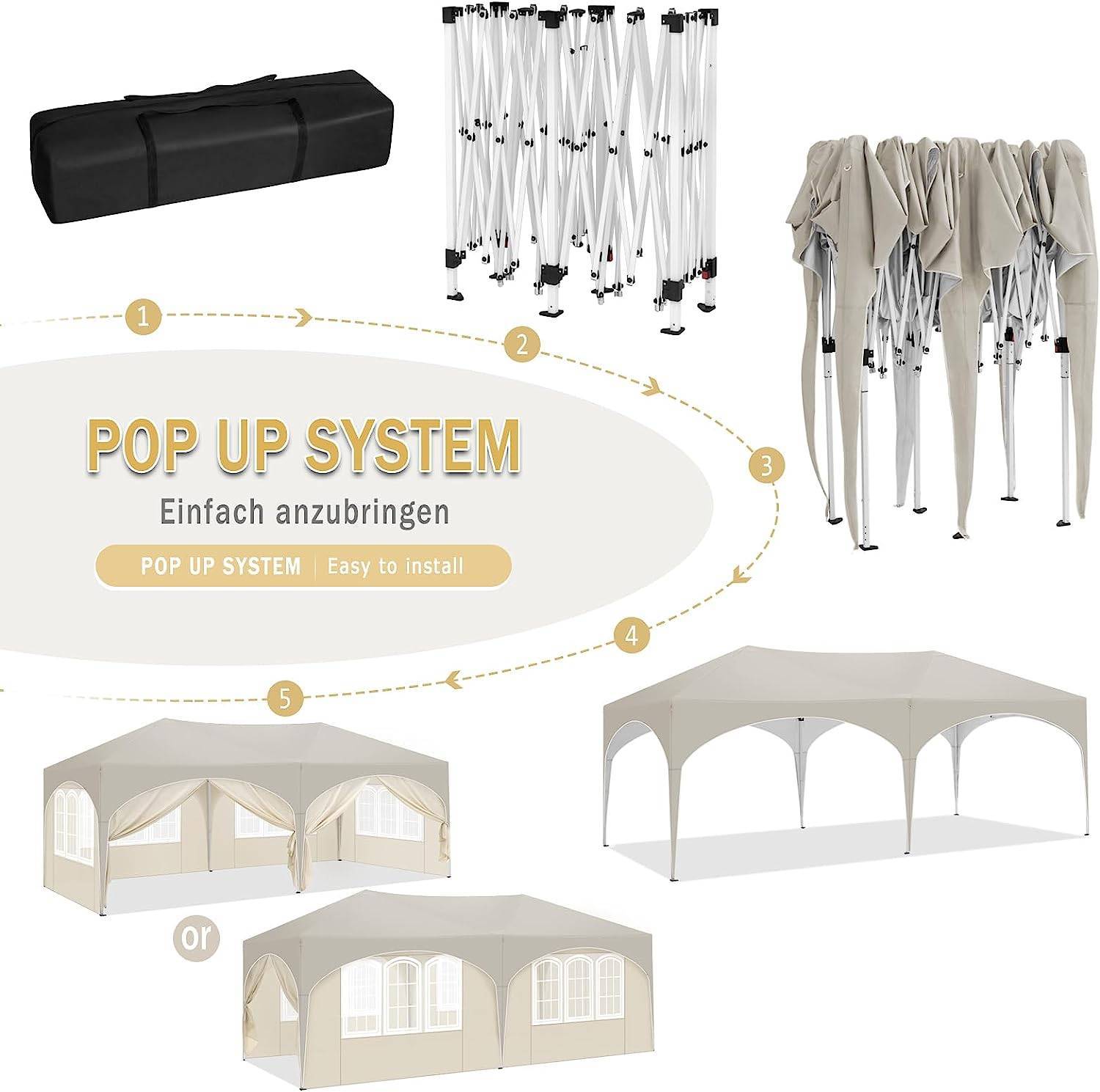 Tente de réception pliante Acier Oxford Jardin Événements Imperméable Anti-UV 3x6m Beige - ComfortXL Outdoor Living - Image 6