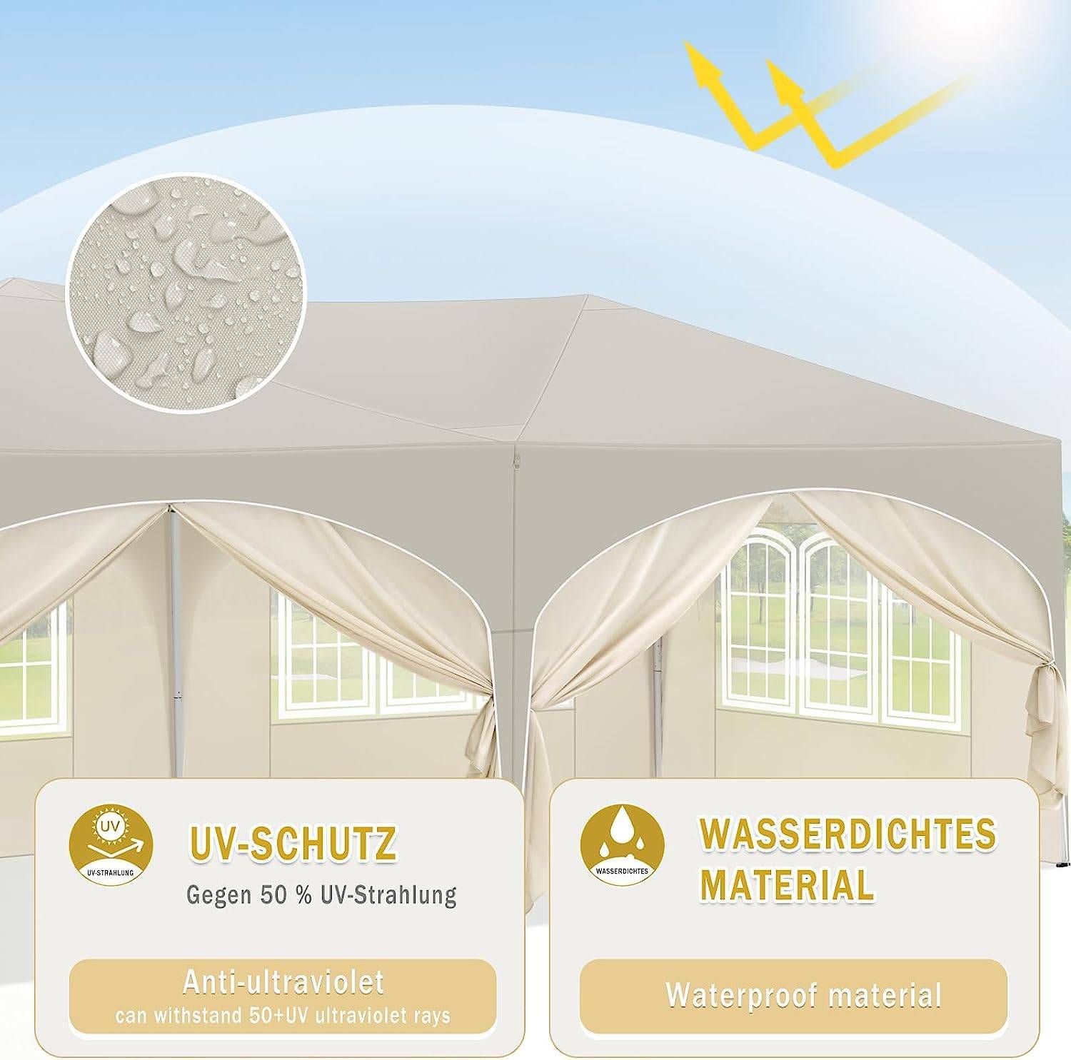 Tente de réception pliante Acier Oxford Jardin Événements Imperméable Anti-UV 3x6m Beige - ComfortXL Outdoor Living - Image 4