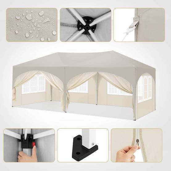 Tente de réception pliante Acier Oxford Jardin Événements Imperméable Anti-UV 3x6m Beige - ComfortXL Outdoor Living - Image 7