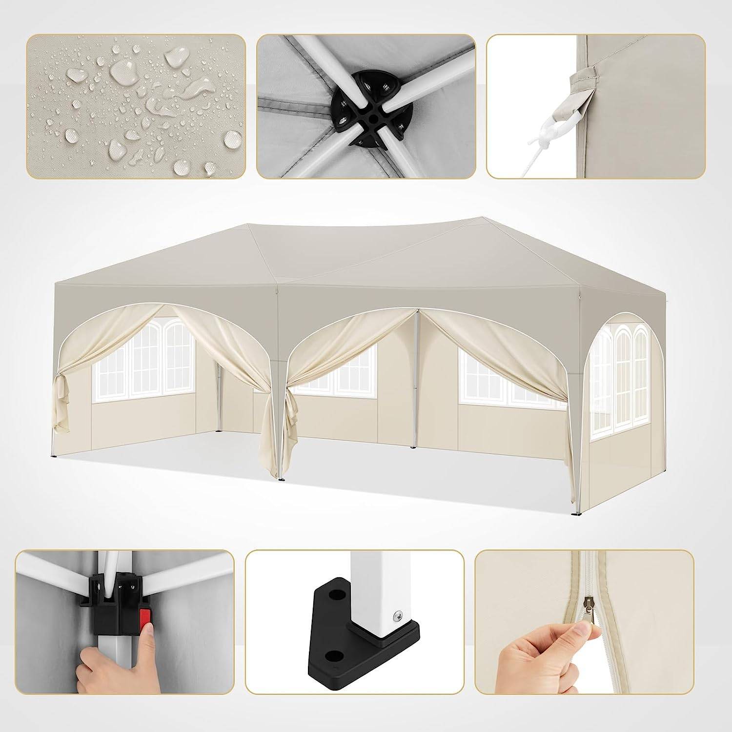 Tente de réception pliante Acier Oxford Jardin Événements Imperméable Anti-UV 3x6m Beige - ComfortXL Outdoor Living - Image 7