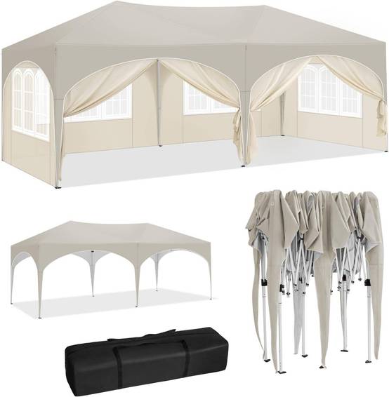 Tente de réception pliante Acier Oxford Jardin Événements Imperméable Anti-UV 3x6m Beige - ComfortXL Outdoor Living - Image 3
