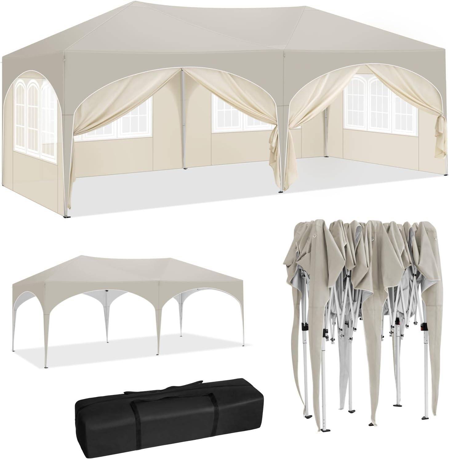 Tente de réception pliante Acier Oxford Jardin Événements Imperméable Anti-UV 3x6m Beige - ComfortXL Outdoor Living - Image 3