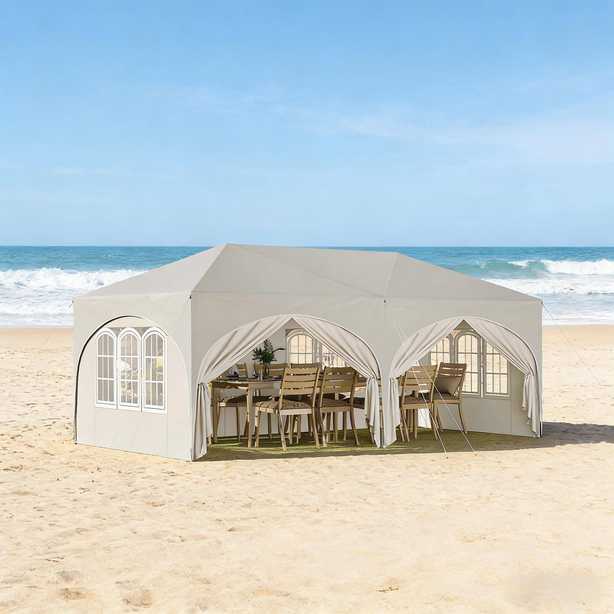 Tente de réception pliante Acier Oxford Jardin Événements Imperméable Anti-UV 3x6m Beige - ComfortXL Outdoor Living - Image 2