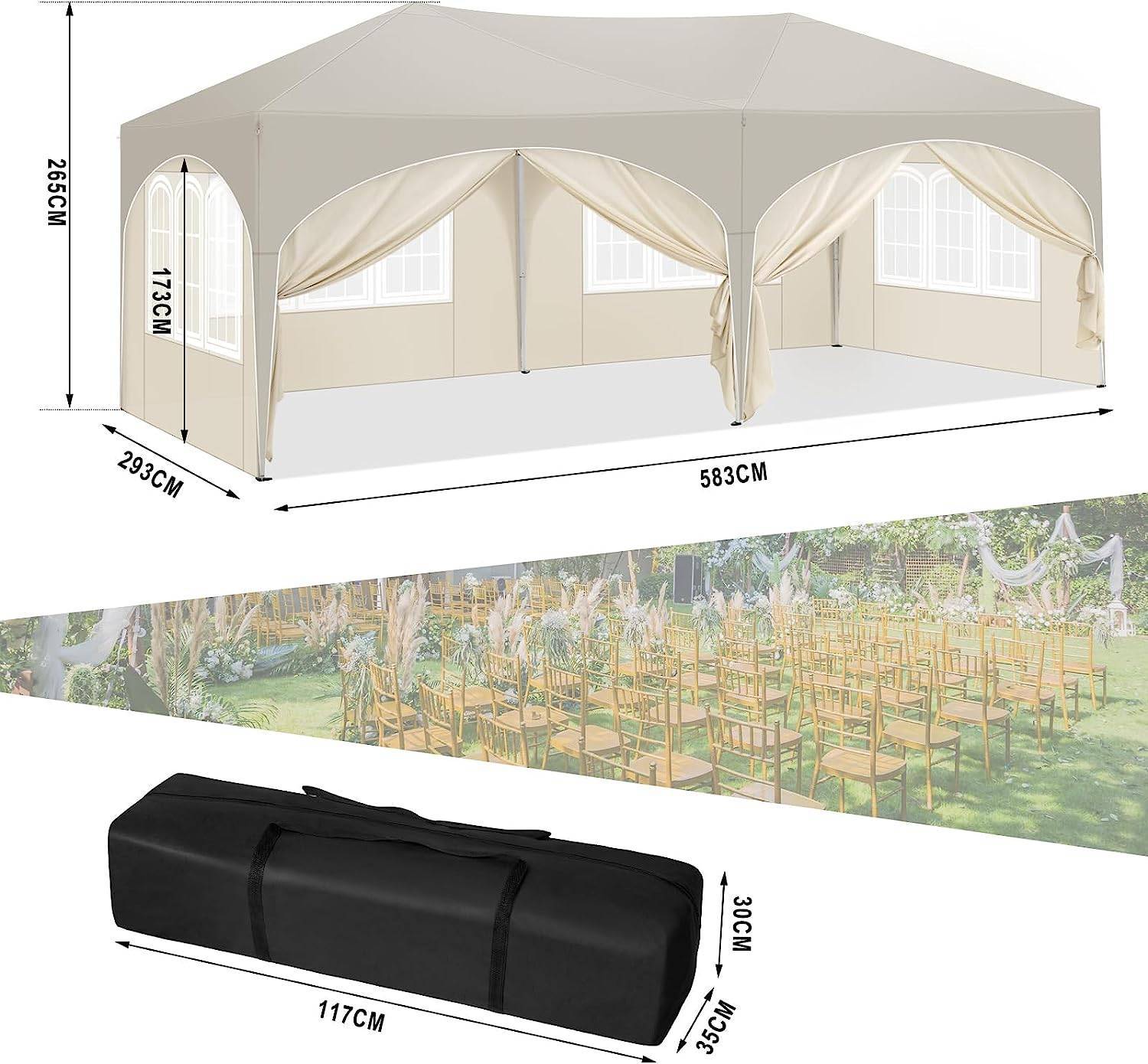 Tente de réception pliante Acier Oxford Jardin Événements Imperméable Anti-UV 3x6m Beige - ComfortXL Outdoor Living - Image 8