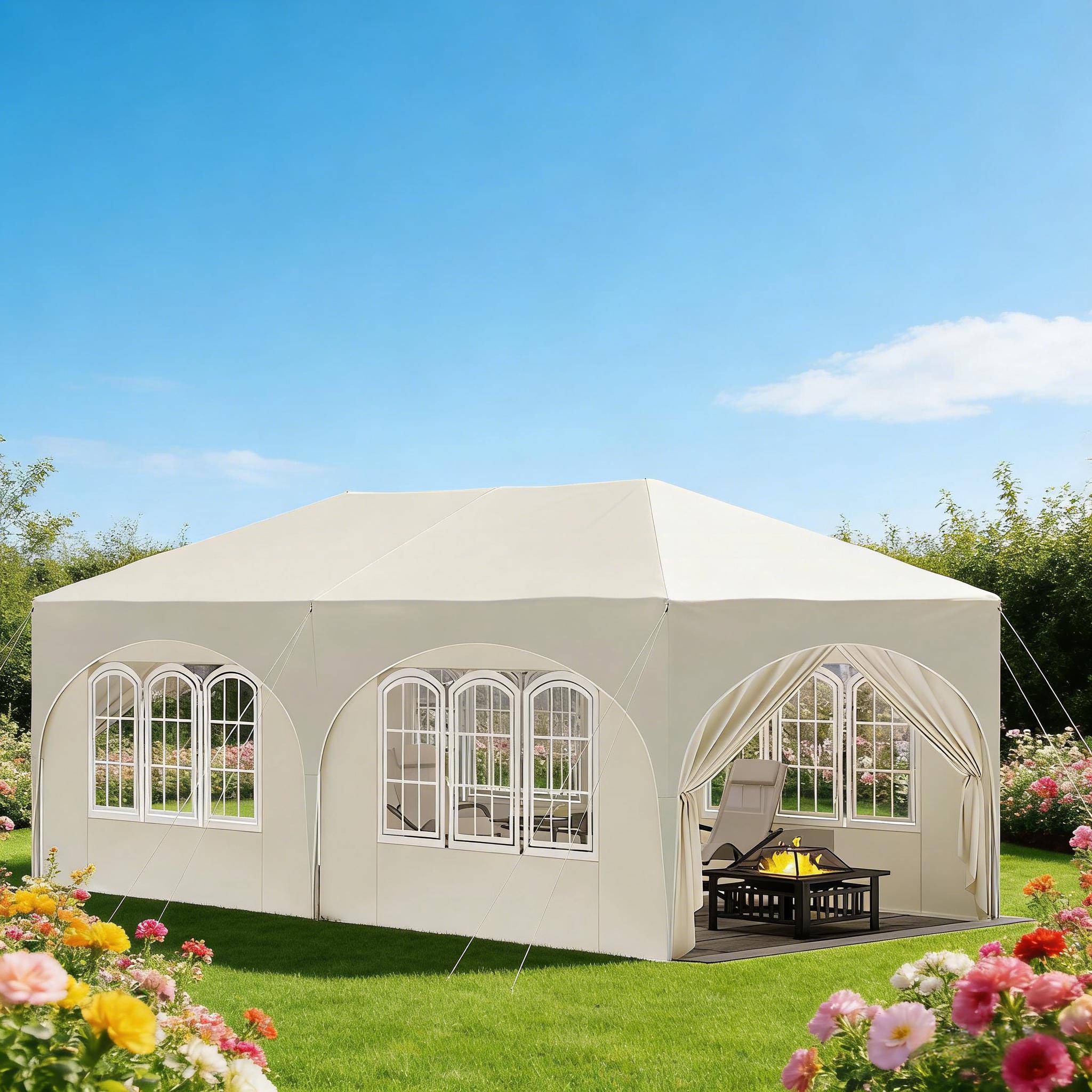 Tente de réception pliante Acier Oxford Jardin Événements Imperméable Anti-UV 3x6m Beige - ComfortXL Outdoor Living - Image 1