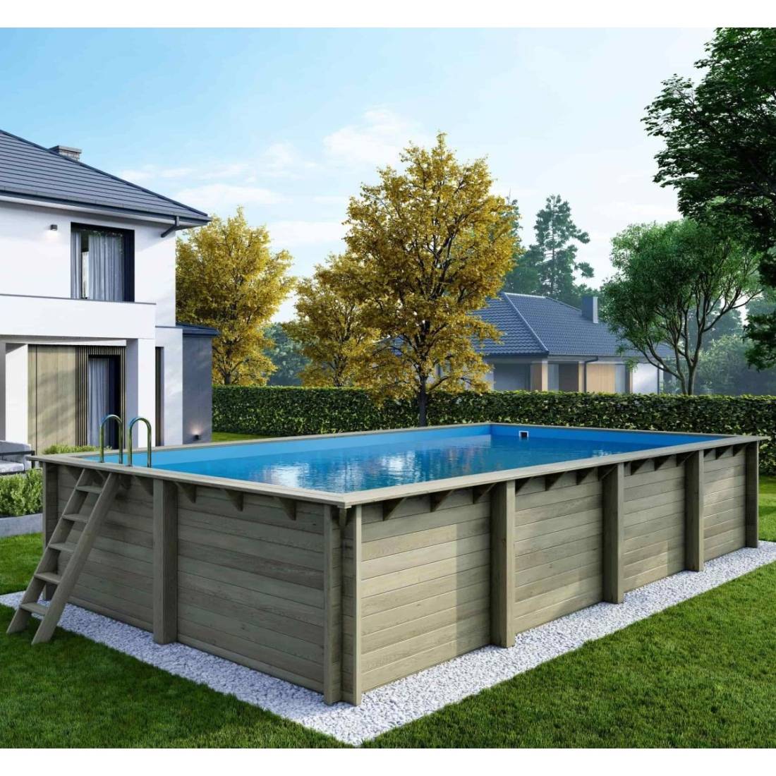 Altanka - Piscine hors sol en bois AQUA 8.5 x 4.35 - H.1.45 m, bleu pâle, fixations à sceller - BAS7309OSPI - ALTANKA - Image 2