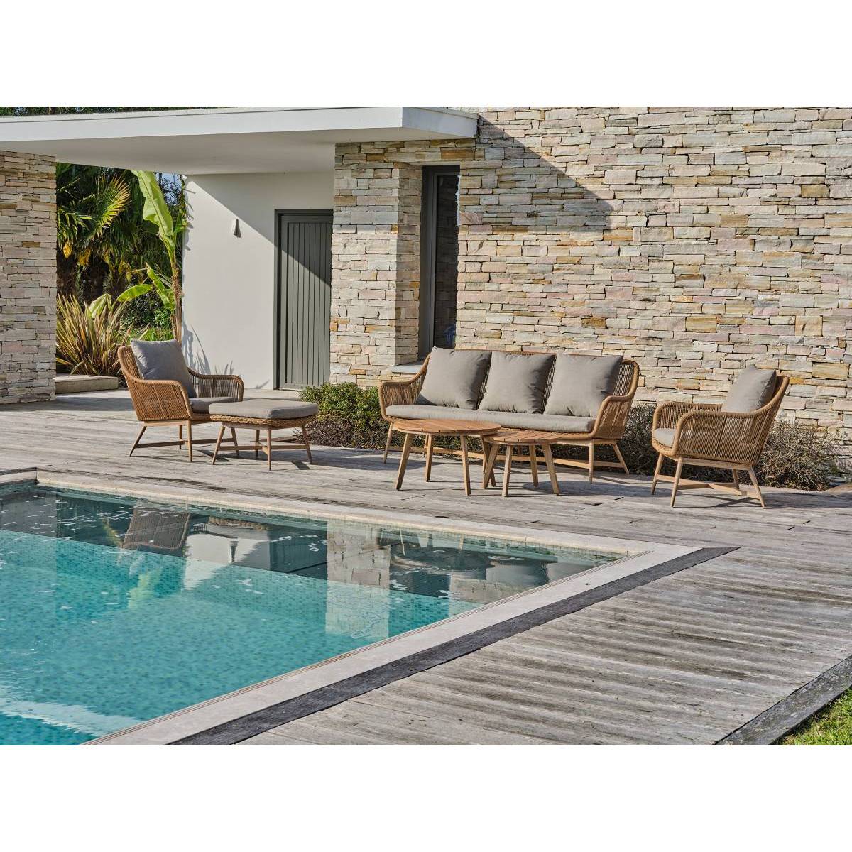 Dcb Garden - Salon de Jardin 5 Places "Palmas" 188cm Naturel & Gris - Image 4