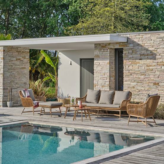 Dcb Garden - Salon de Jardin 5 Places "Palmas" 188cm Naturel & Gris - Image 3
