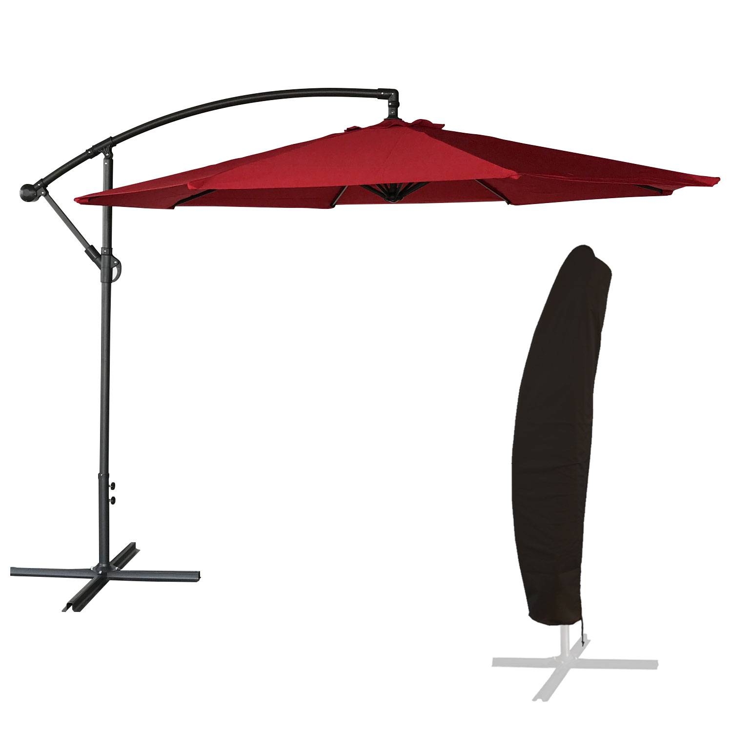 Parasol déporté OAHU rond 3m de diamètre rouge + housse - HAPPY GARDEN - Image 1