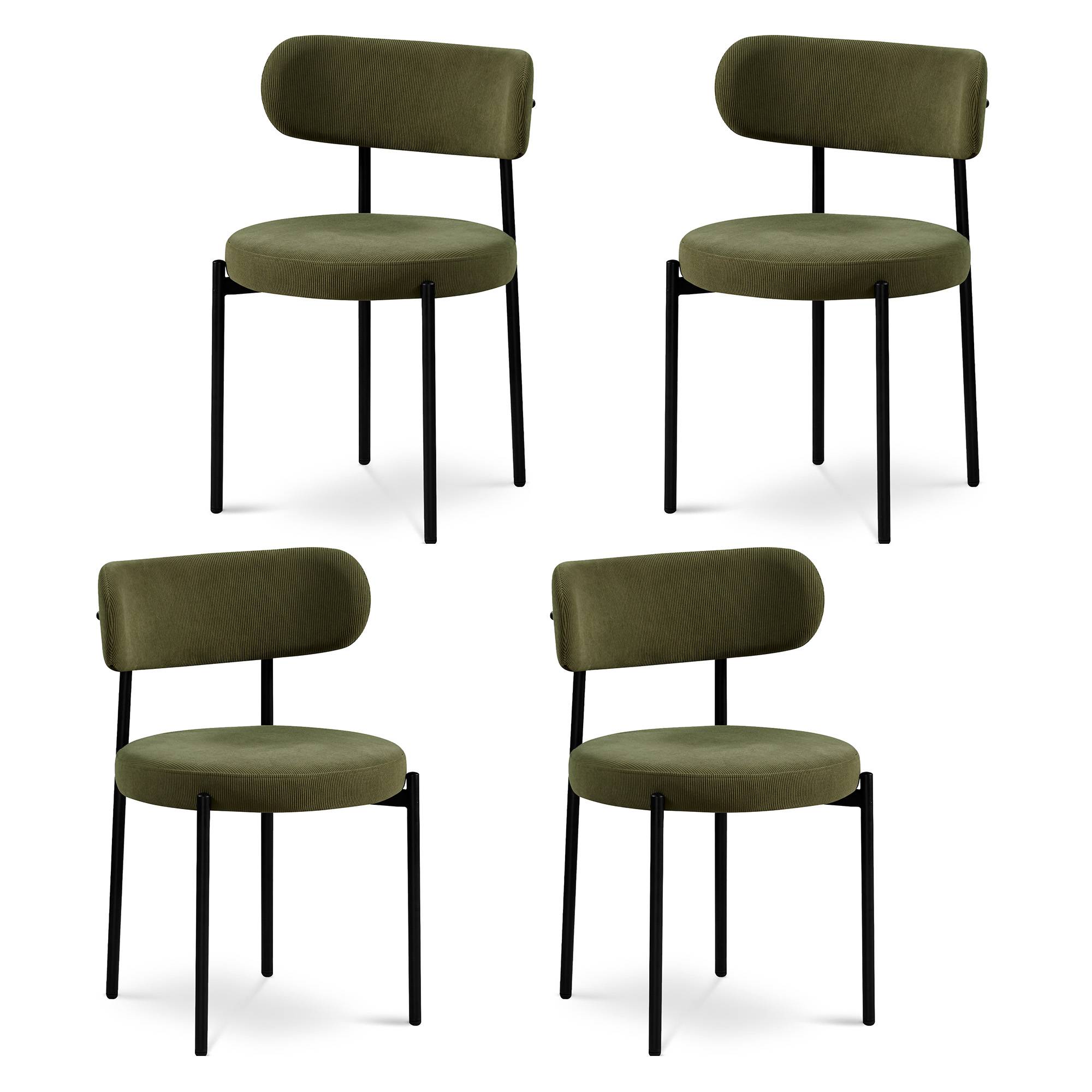 Sicaan Lot de 4 chaises rembourrées velours côtelé kaki et pieds métal noir IRIS - Image 2