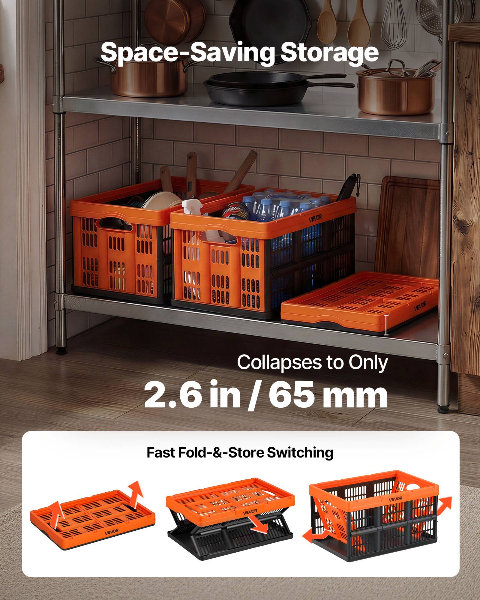 Vevor - Vevor Caisse Plastique Pliable 45 L Lot De 6 Cagette Empilable Rangement Maison - Image 4