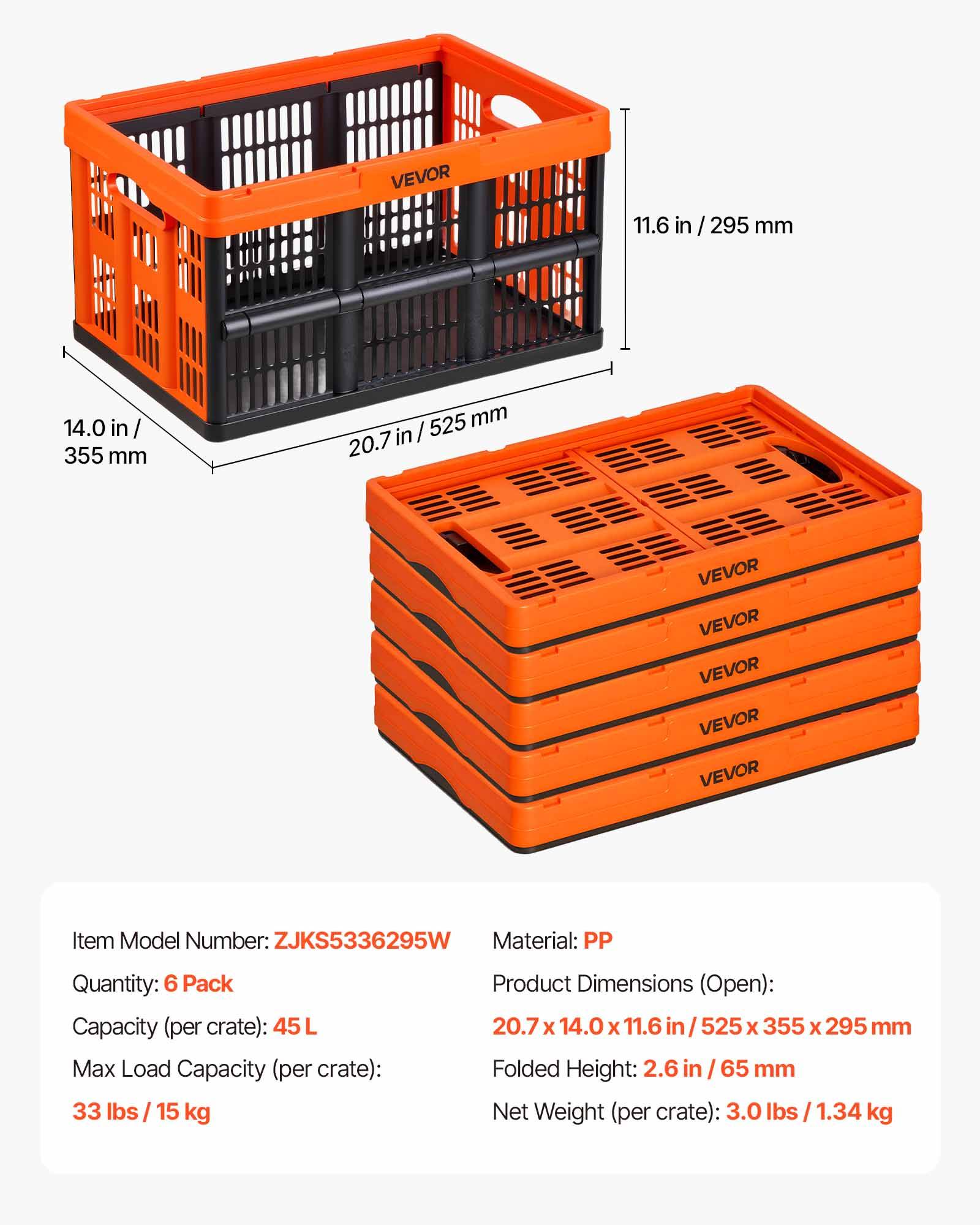 Vevor - Vevor Caisse Plastique Pliable 45 L Lot De 6 Cagette Empilable Rangement Maison - Image 6
