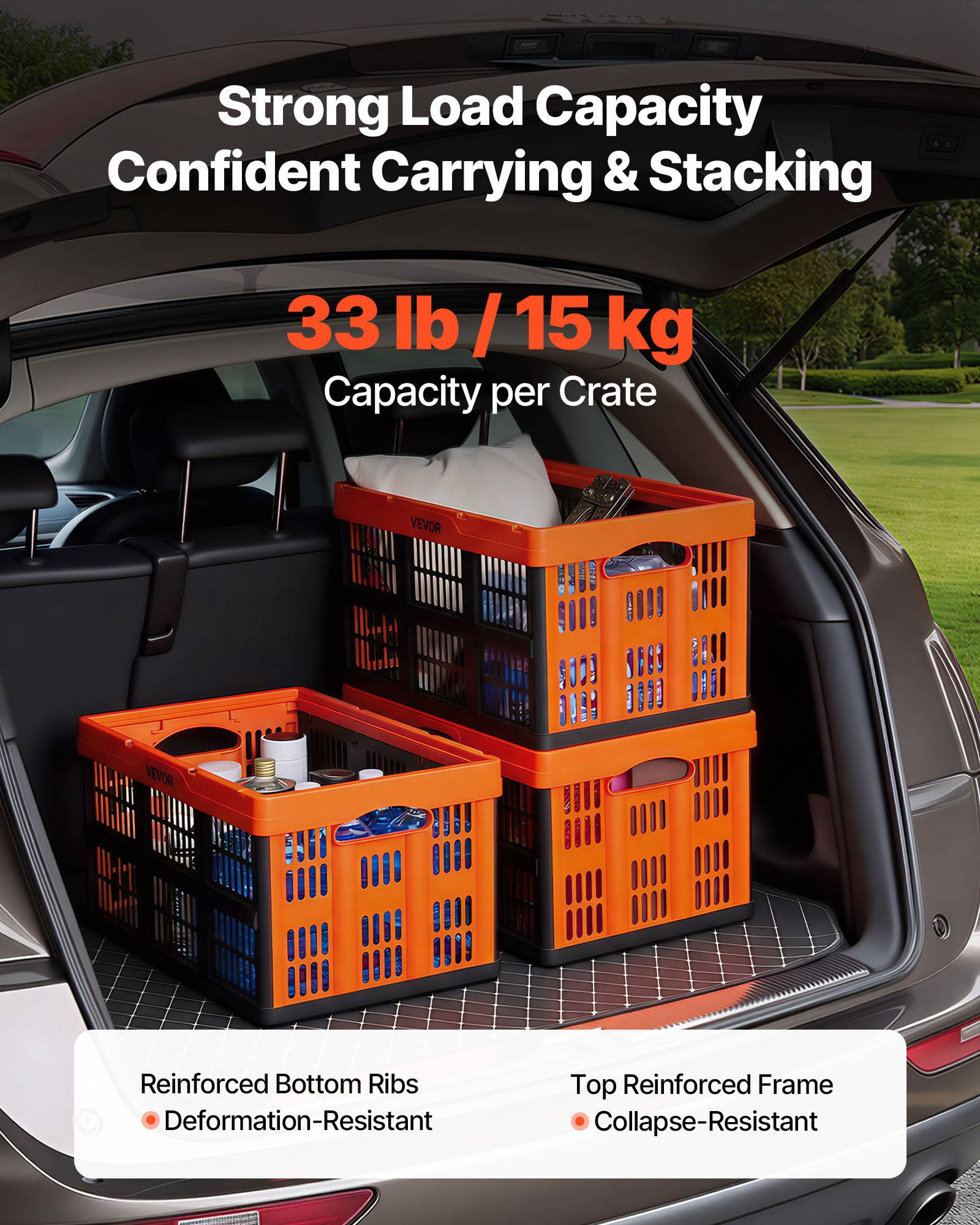 Vevor - Vevor Caisse Plastique Pliable 45 L Lot De 6 Cagette Empilable Rangement Maison - Image 3