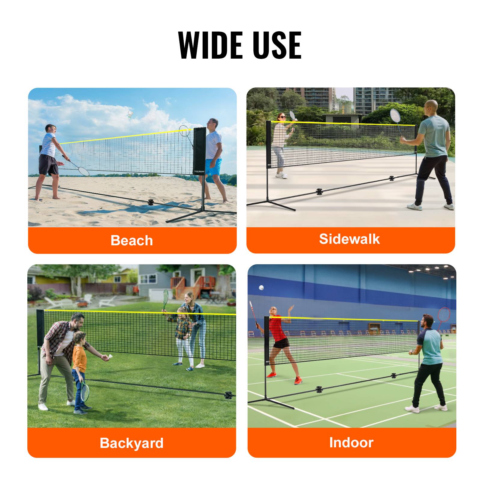 Vevor - VEVOR Filet multisports portable 6,06 m pour badminton, tennis et volley, hauteur réglable, accessoires inclus. - Image 5