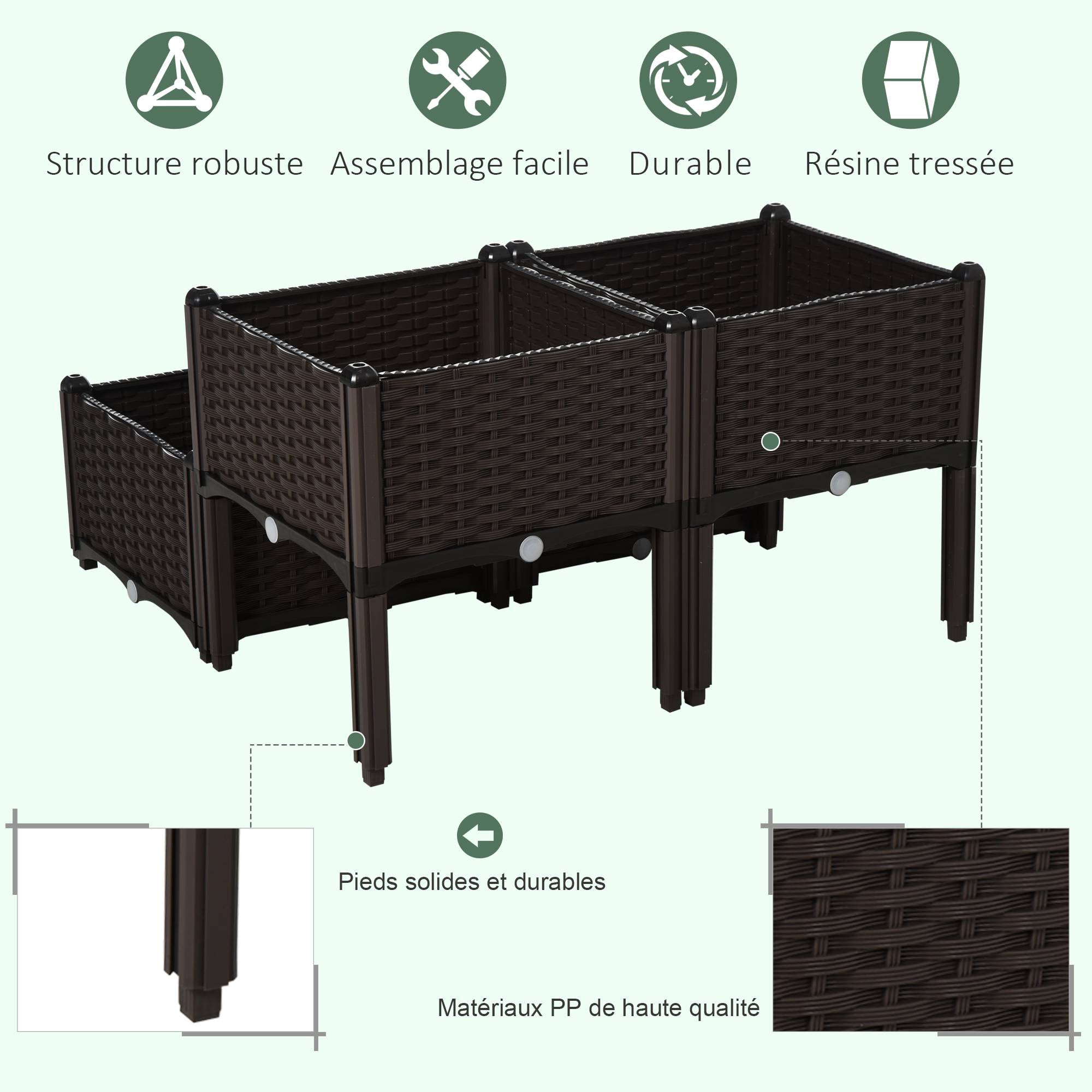 ComfortXL - Carré potager sur pieds plastique balcon terrasse culture facile 80x80x44cm marron - ComfortXL Outdoor Living - Image 6
