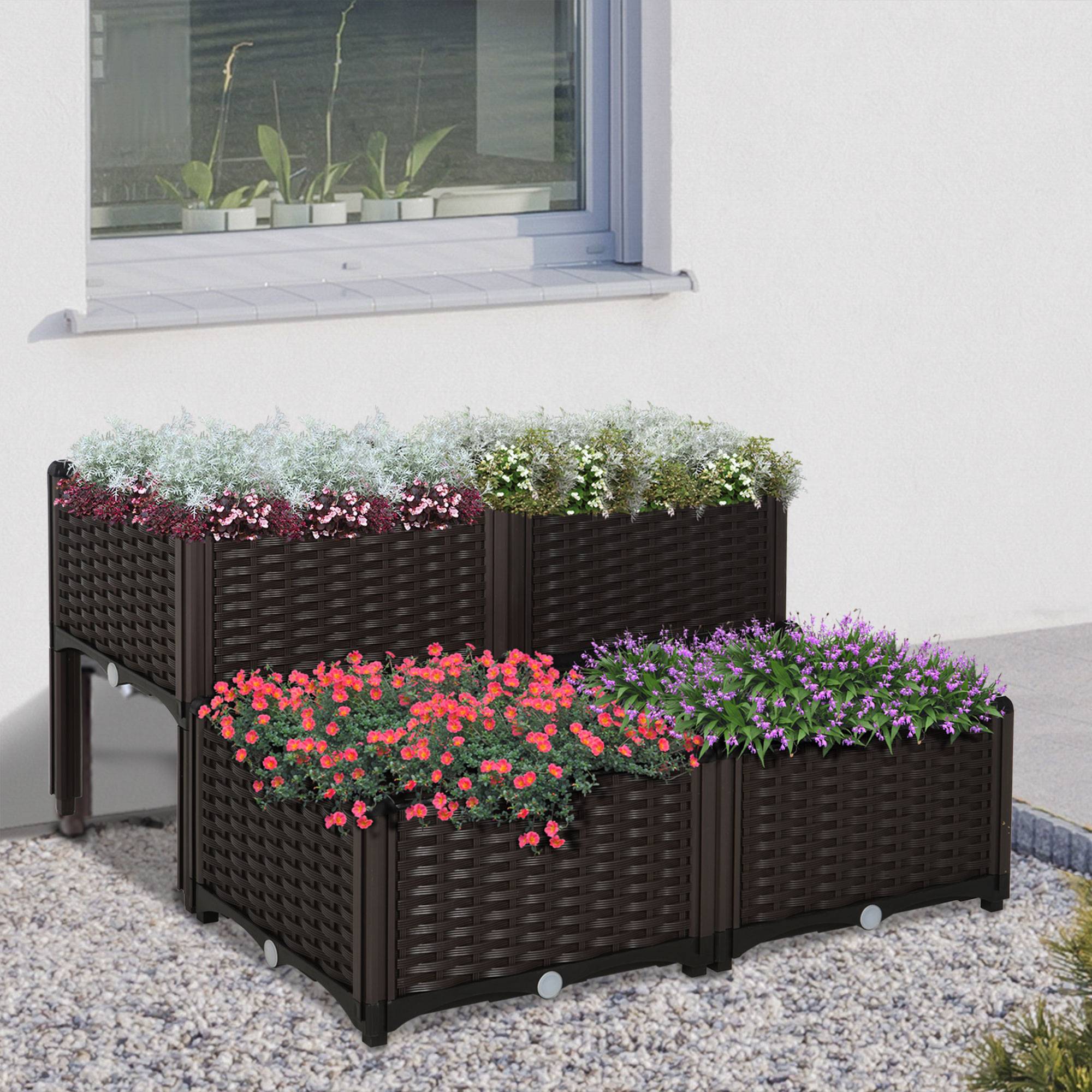 ComfortXL - Carré potager sur pieds plastique balcon terrasse culture facile 80x80x44cm marron - ComfortXL Outdoor Living - Image 4