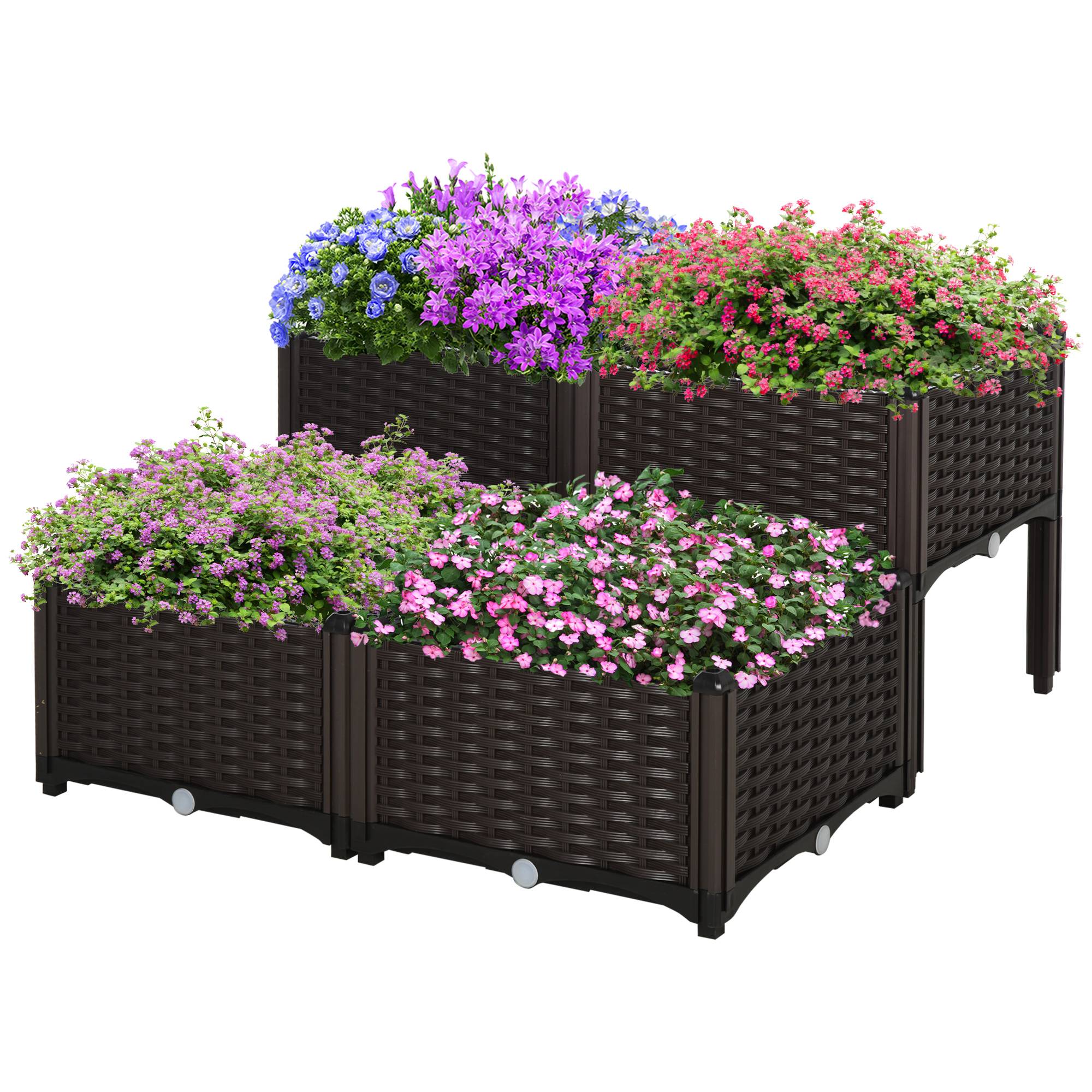 ComfortXL - Carré potager sur pieds plastique balcon terrasse culture facile 80x80x44cm marron - ComfortXL Outdoor Living - Image 1