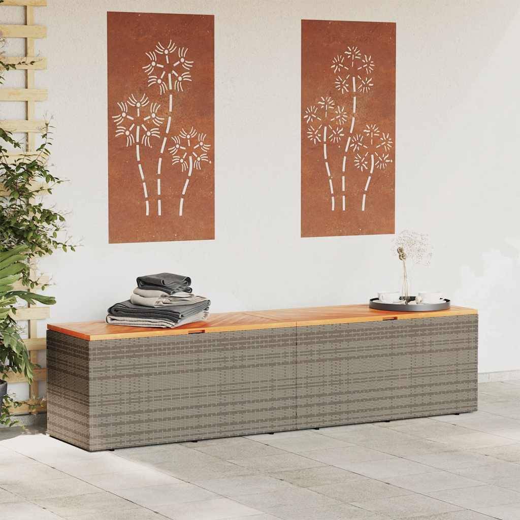 PANGIVO - Coffre de rangement de jardin résine tressée et bois d'acacia gris 220 x 50 x 54 cm - PANGIVO - Image 3
