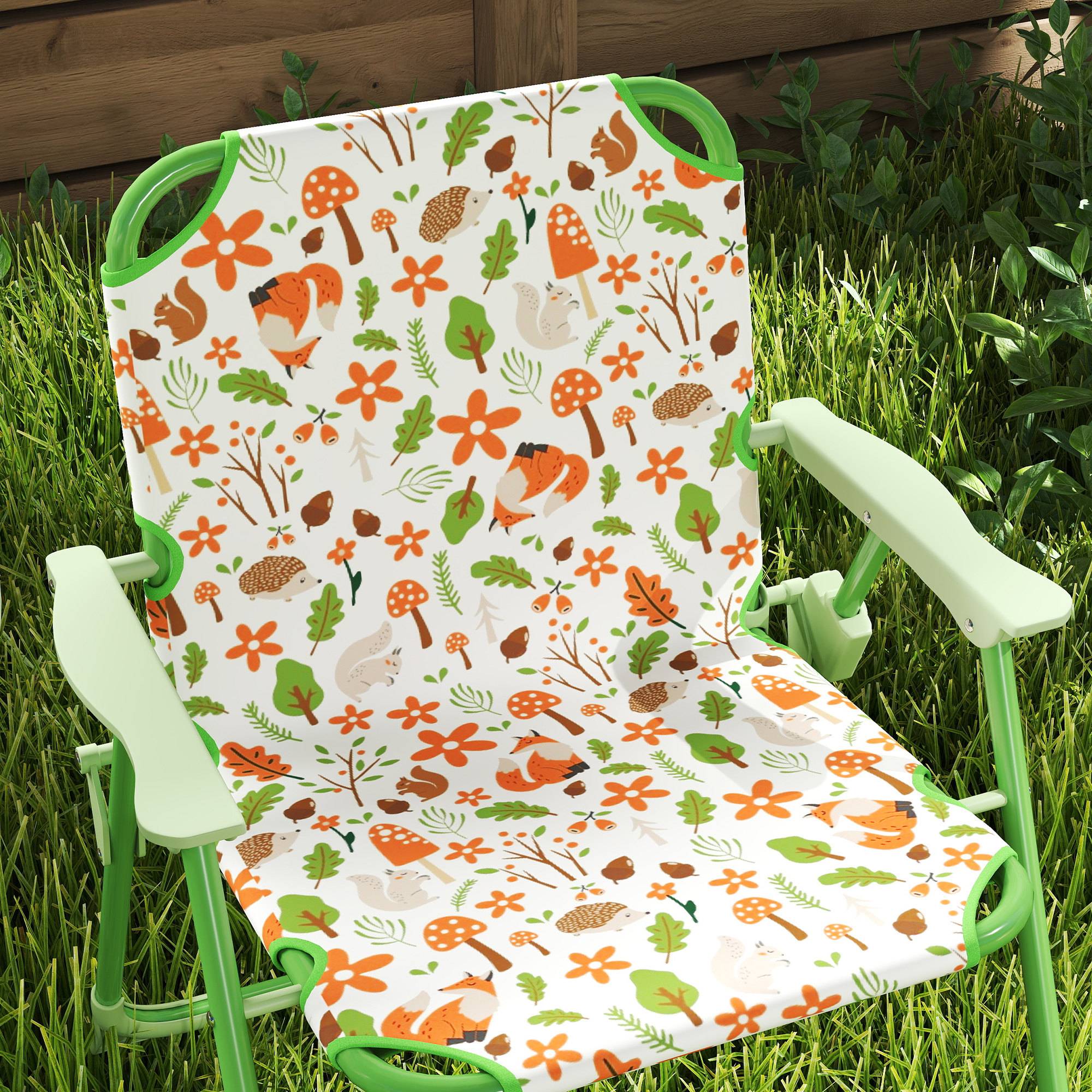 Ensemble salon de jardin extérieur enfant 4 pièces, motif éléphant et girafe, parasol réglable Ø 100 cm, chaise pliable - Image 10