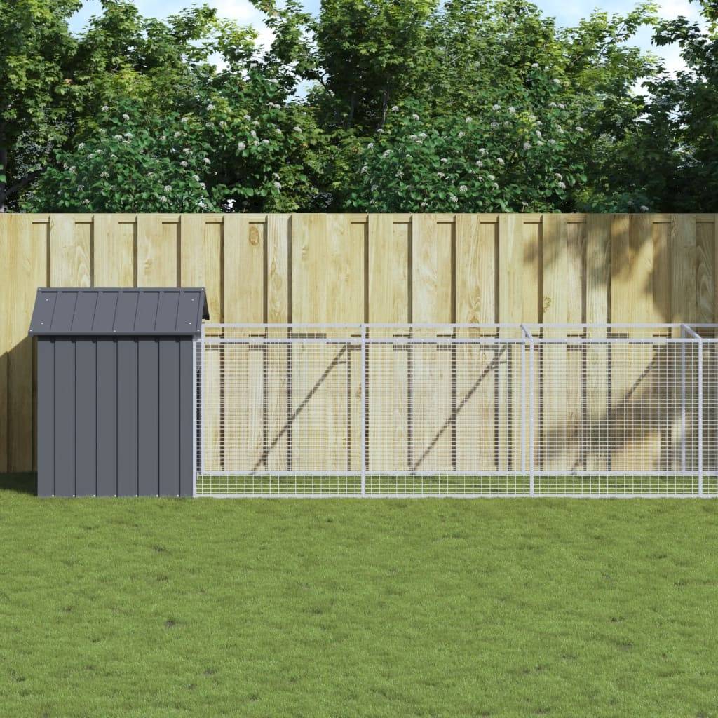 Chenil Niche pour Chien Acier Galvanisé avec Enclos Spacieux et Toit Anthracite - ComfortXL Pet Living - Image 1