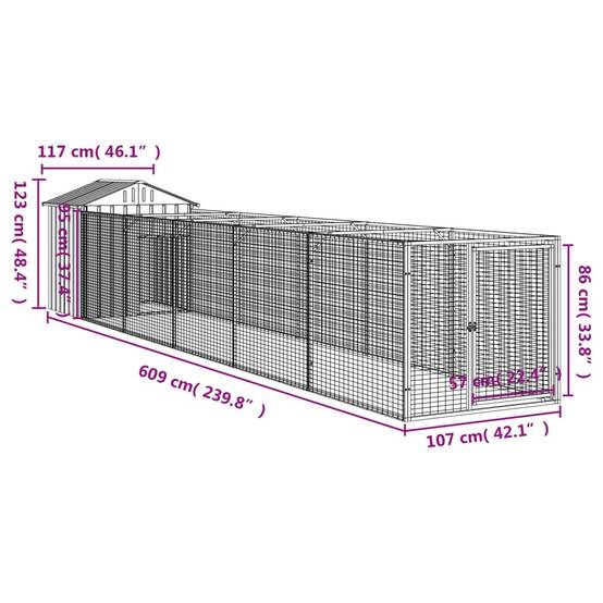 Chenil Niche pour Chien Acier Galvanisé avec Enclos Spacieux et Toit Anthracite - ComfortXL Pet Living - Image 9