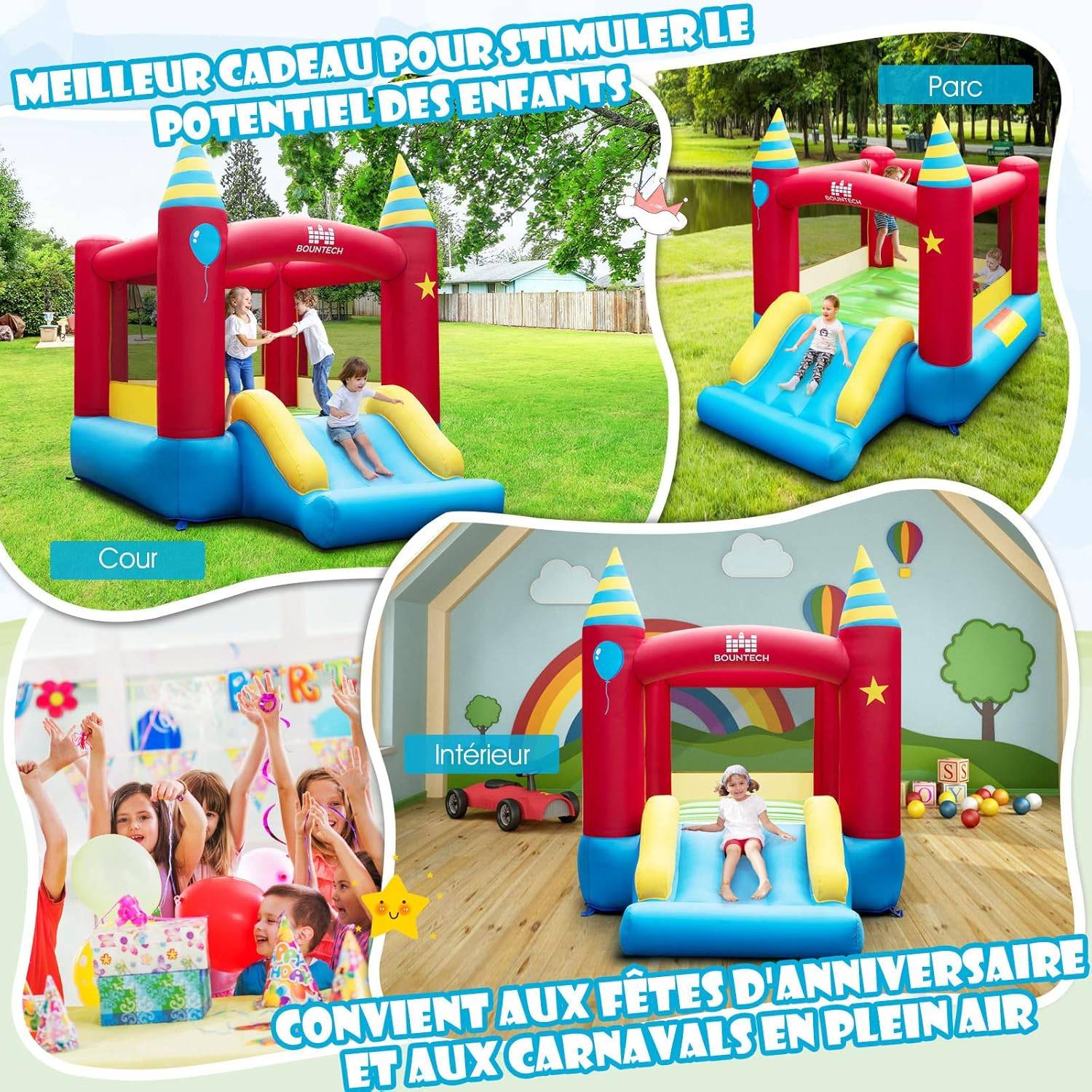 Costway – Château gonflable 330 x 300 x 210 cm – 2 toboggans – Souffleur 580-610W – Charge max 135 kg – Pour enfants 3-10 ans