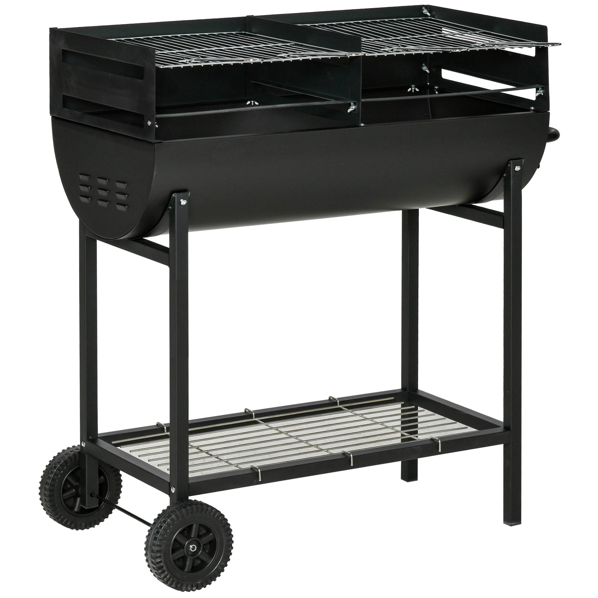 Sans Marque - Barbecue charbon grille réglable extérieur portable support rangement roulettes 90x45x96 noir,Sans Marque - Image 2