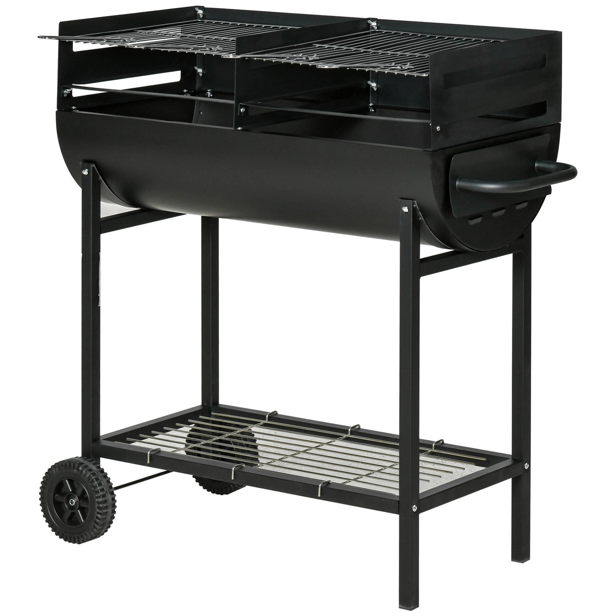 Sans Marque - Barbecue charbon grille réglable extérieur portable support rangement roulettes 90x45x96 noir,Sans Marque - Image 1