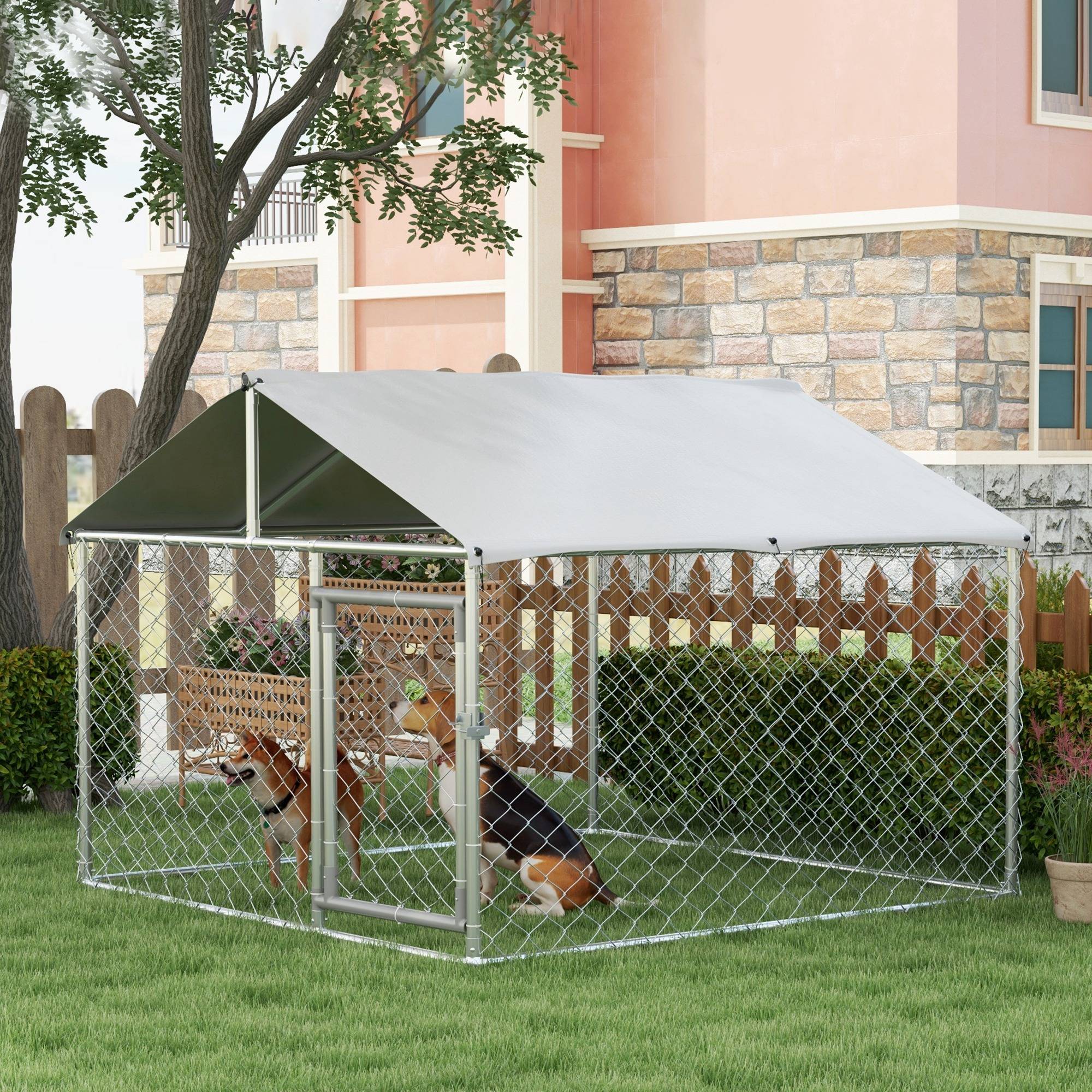 Niche d'extérieur pour chien, enclos pour animaux avec housse imperméable, 200 x 200 x 150 cm, argent et gris - Image 3
