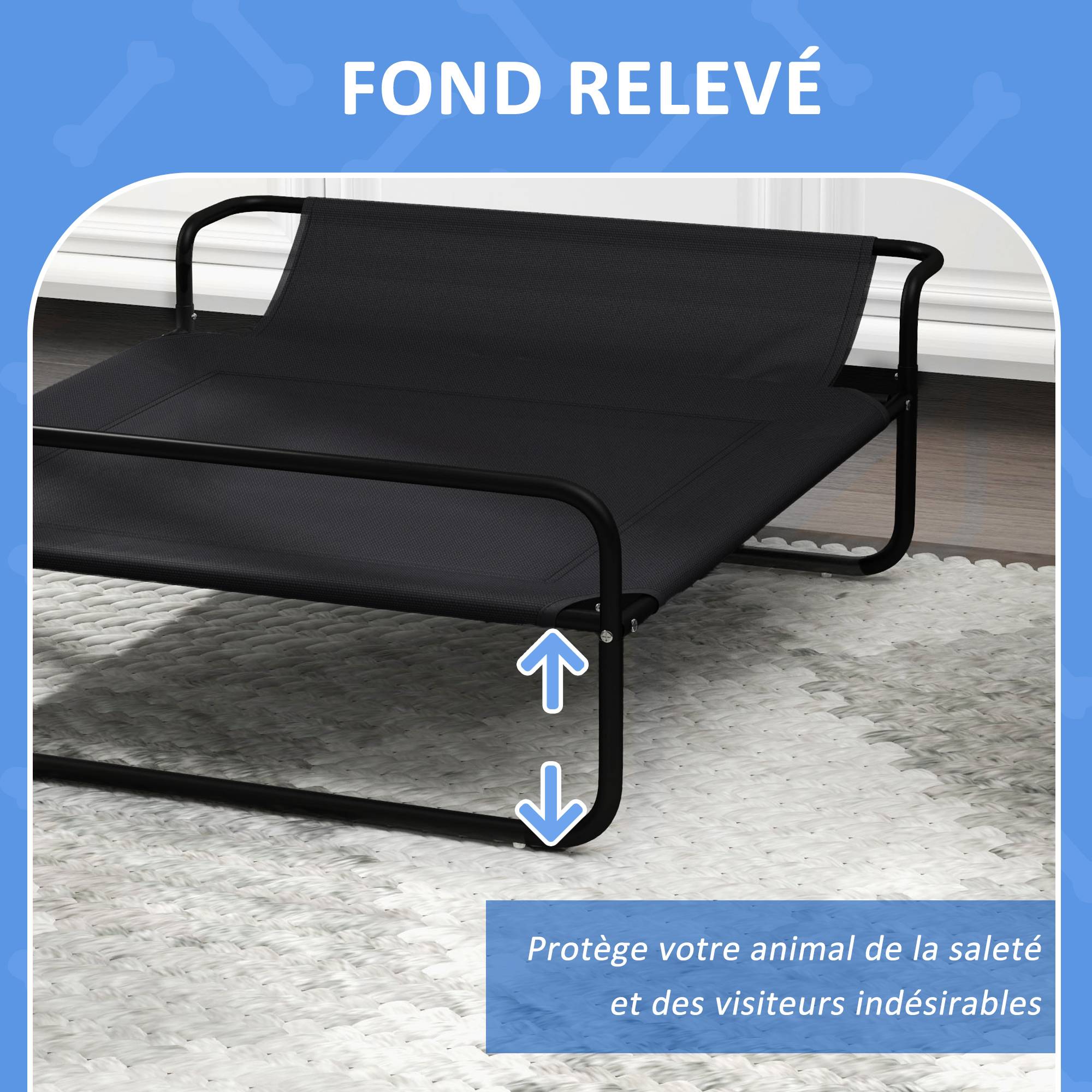 Lit surélevé chien Textilène extérieur intérieur rafraîchissant 91x69cm noir - ComfortXL Outdoor Living - Image 9