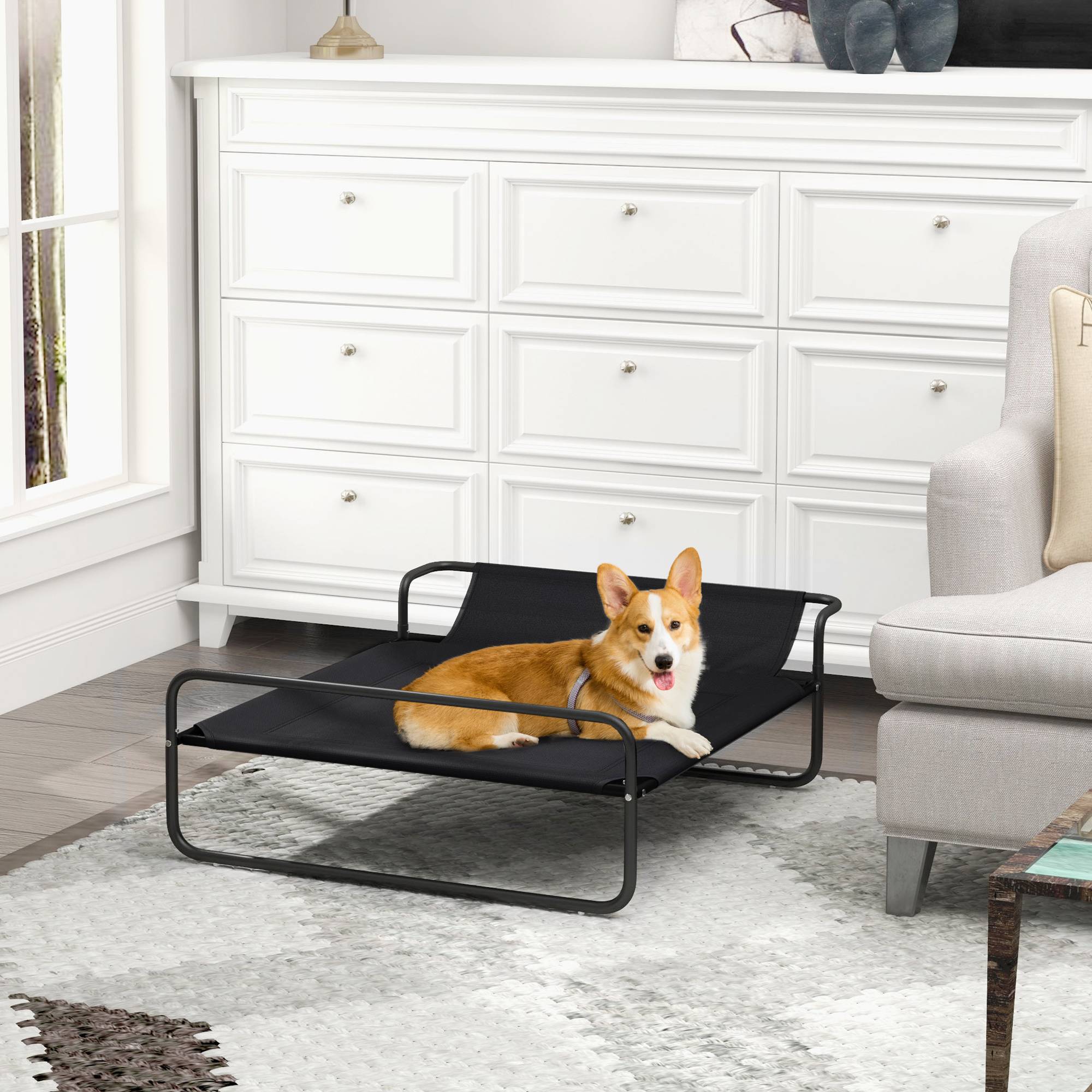 Lit surélevé chien Textilène extérieur intérieur rafraîchissant 91x69cm noir - ComfortXL Outdoor Living - Image 4